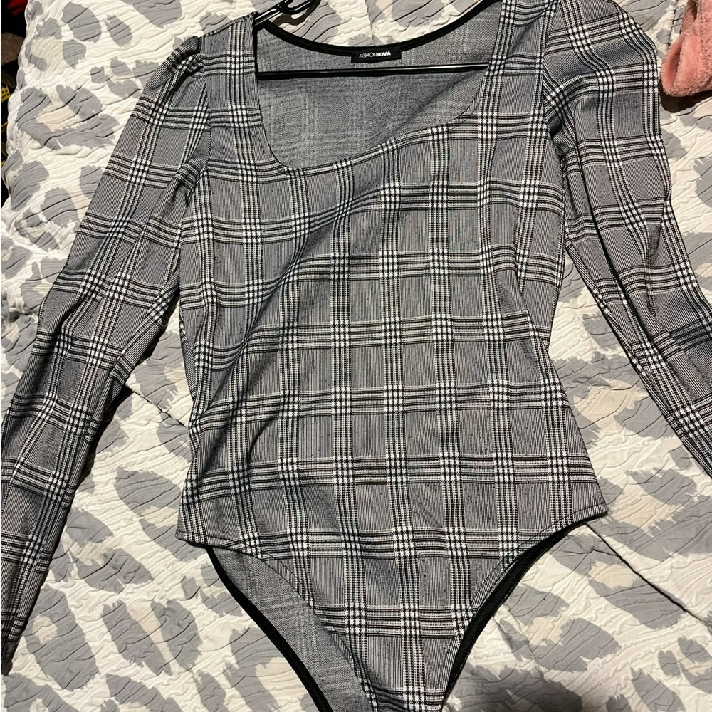 Fashion Nova Gray Plaid Bodysuit